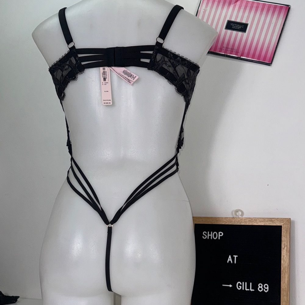 đ„Victoria'sâSecret Black Strappy Lace Chemise Teddy lingerie Sz XL NWT - Picture 4 of 5